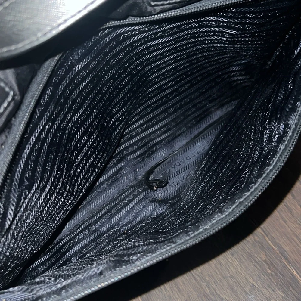 Prada black re-nylon and saffiano leather laptop messenger bag